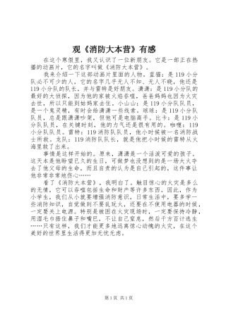 观《消防大本营》有感