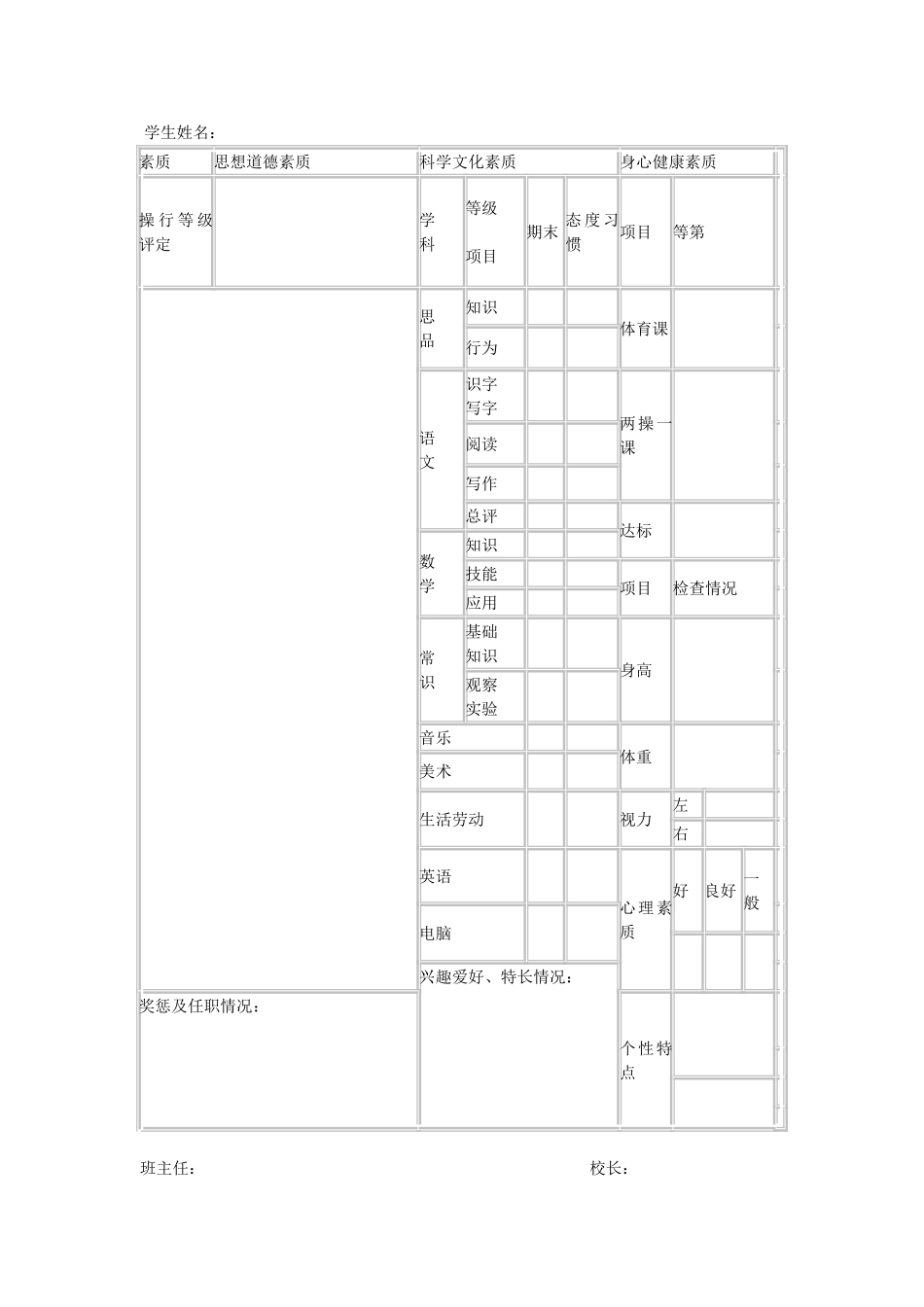 学生素质报告单_第1页