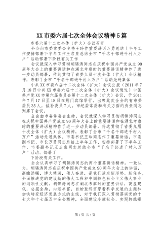 XX市委六届七次全体会议精神5篇