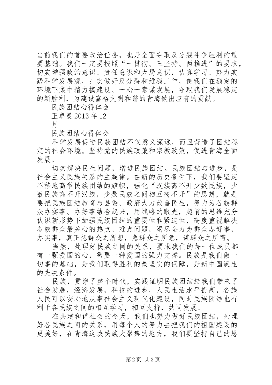 民族团结心得体会_2 (7)_第2页