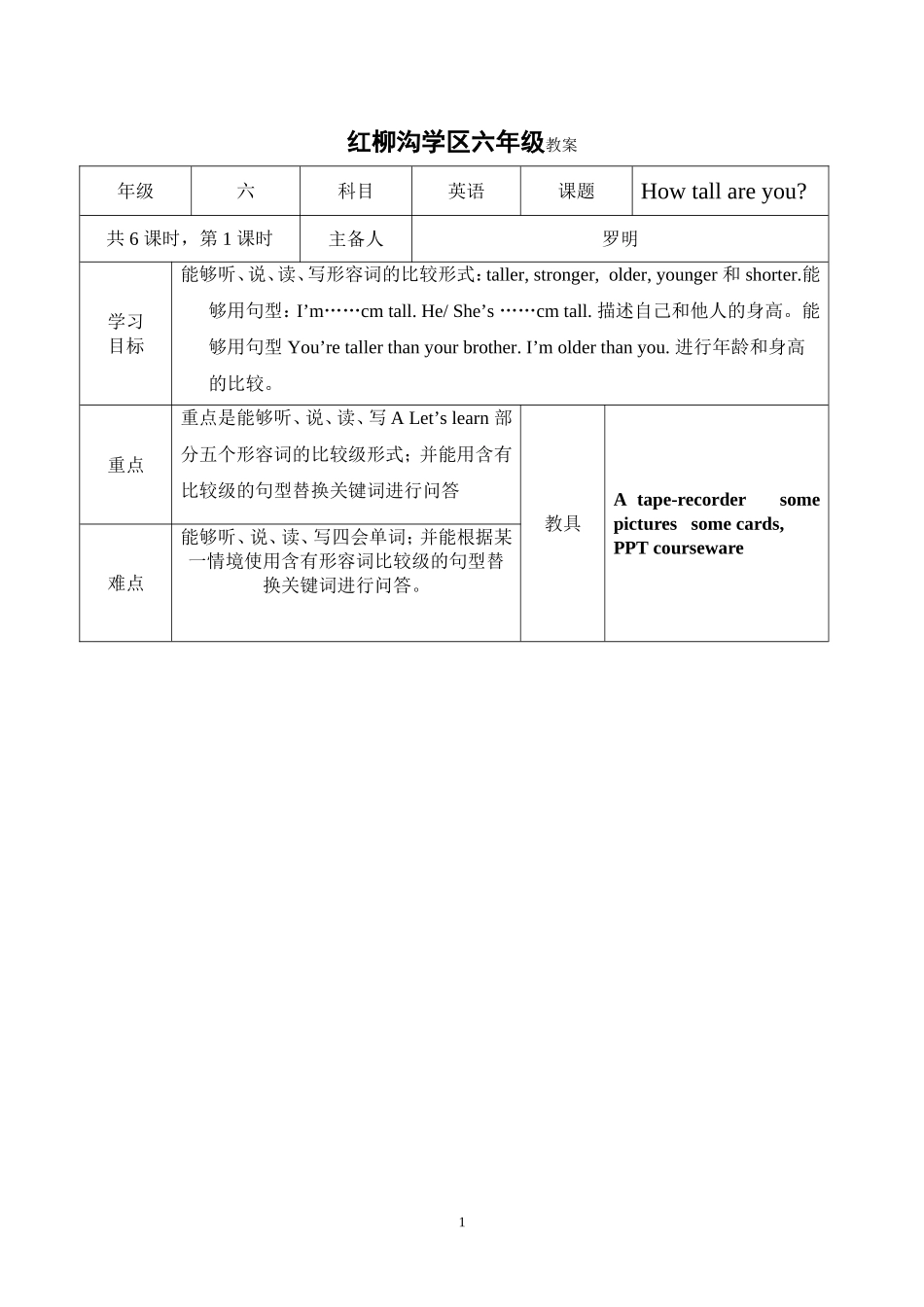 pep六年级英语下册九真小学集体备课_第1页