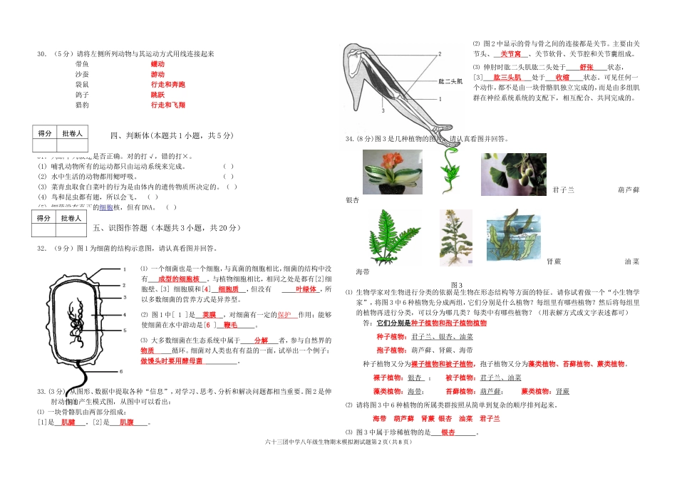 八年级上册生物期末模拟试题(参考答案)_第2页
