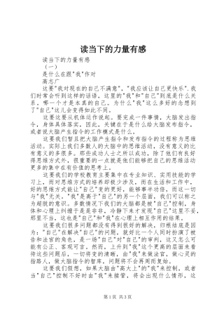 读当下的力量有感