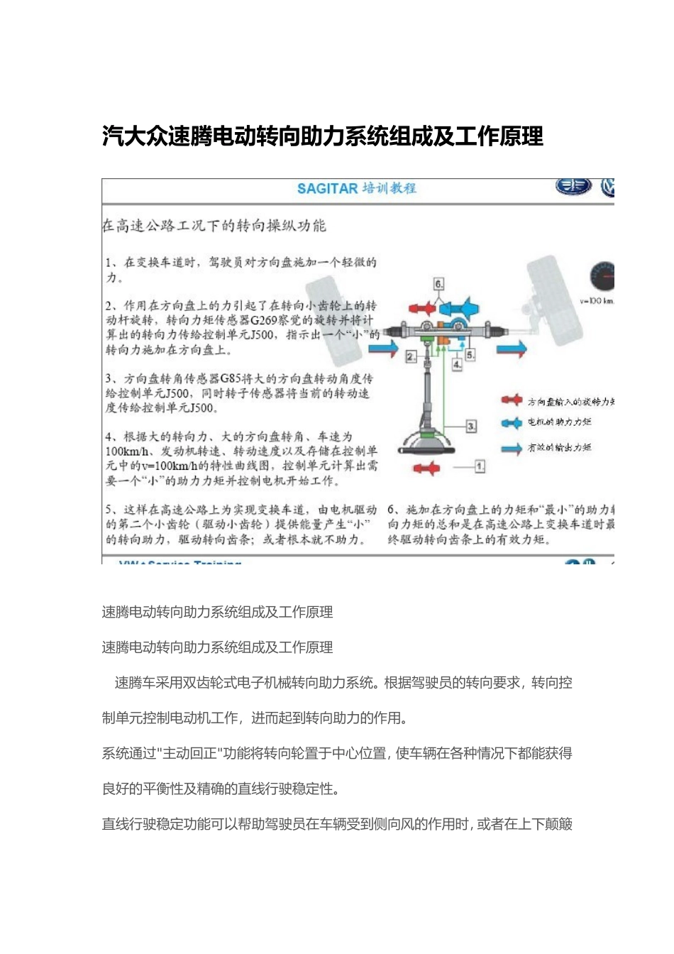 汽大众速腾电动转向助力系统组成及工作原理_第1页