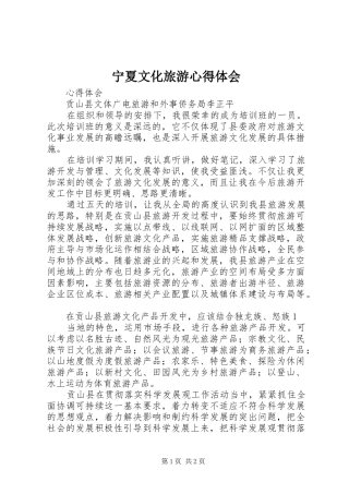 宁夏文化旅游心得体会