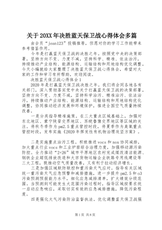 关于20XX年决胜蓝天保卫战心得体会多篇