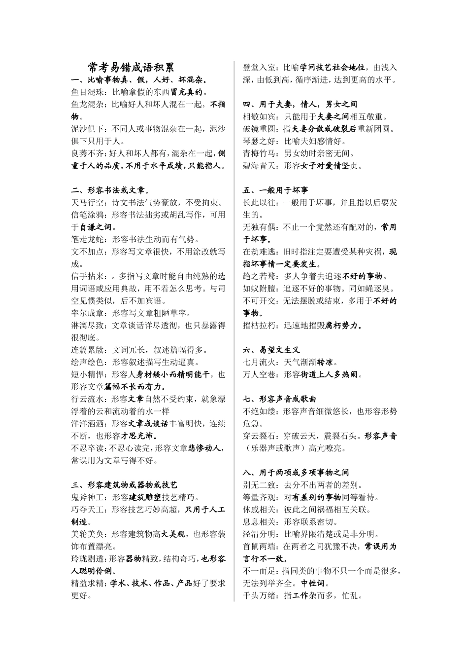 常考易错成语分类整理(自己整理的)_第1页