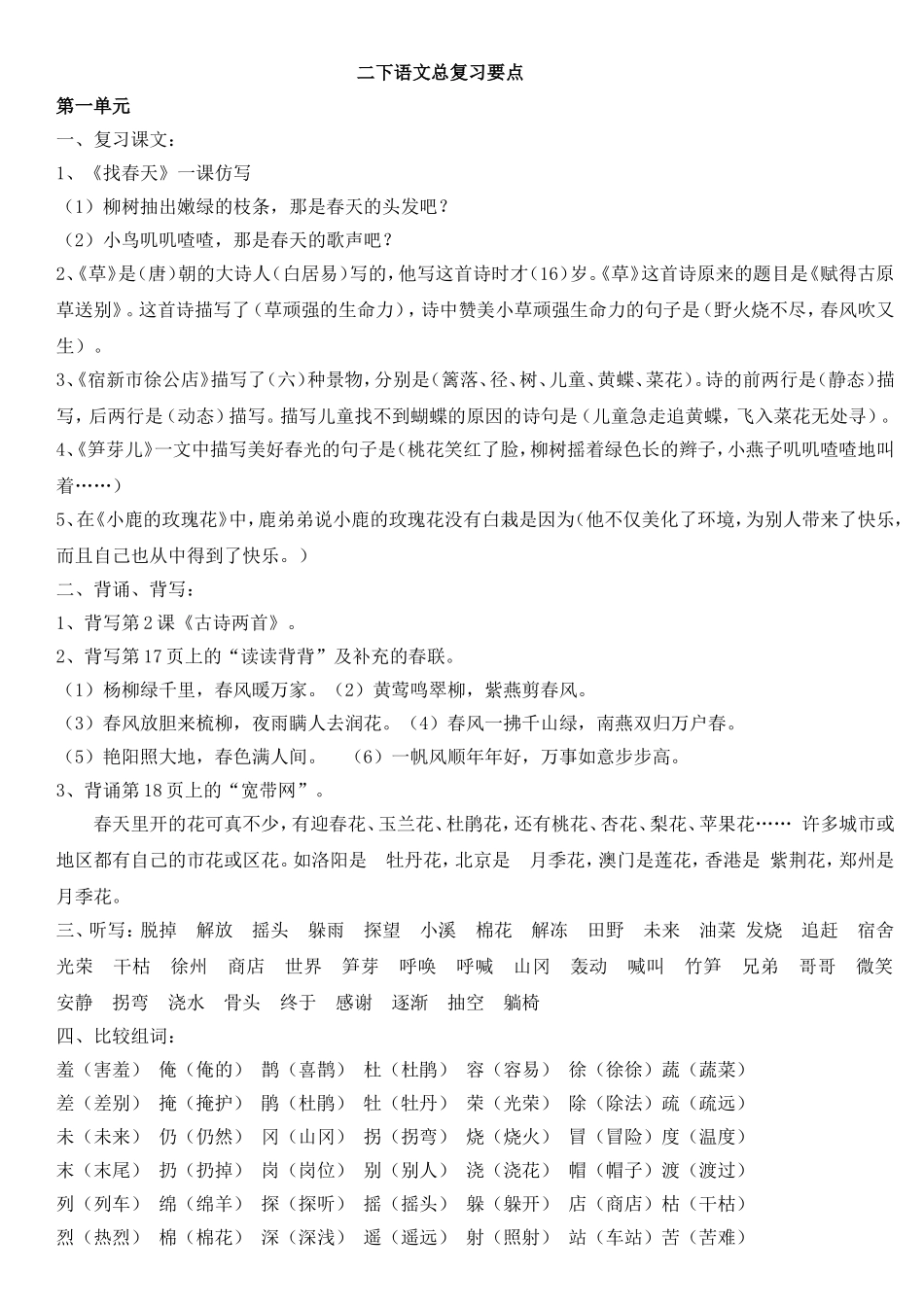 二下语文总复习要点_第1页