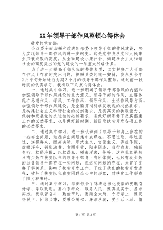 XX年领导干部作风整顿心得体会