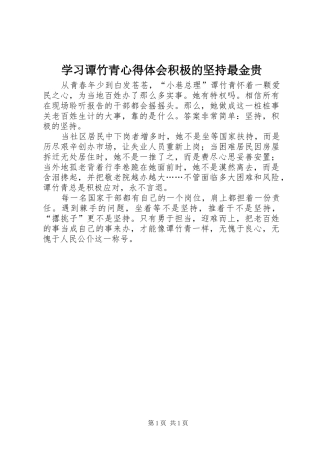 学习谭竹青心得体会积极的坚持最金贵