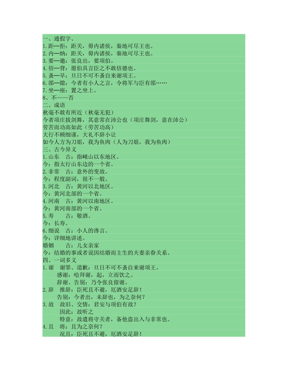 鸿门宴文言知识_第1页