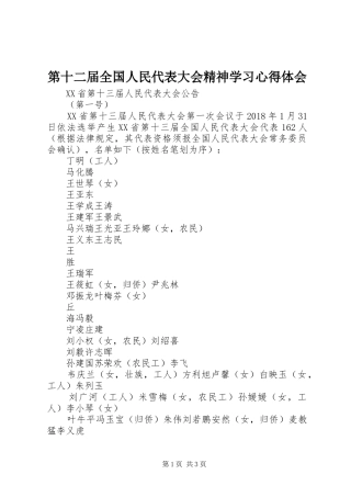 第十二届全国人民代表大会精神学习心得体会