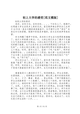 初上大学的感受[范文模版]