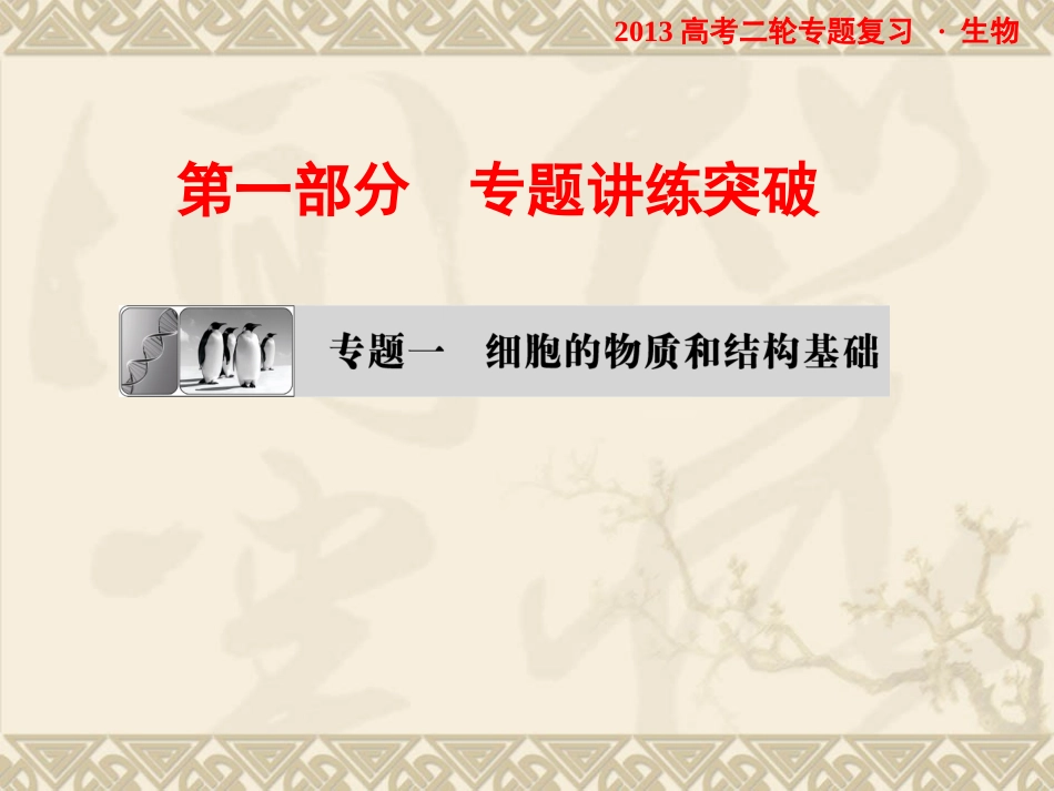 2013高考二轮专题复习生物课件：11细胞的分子组成_第1页