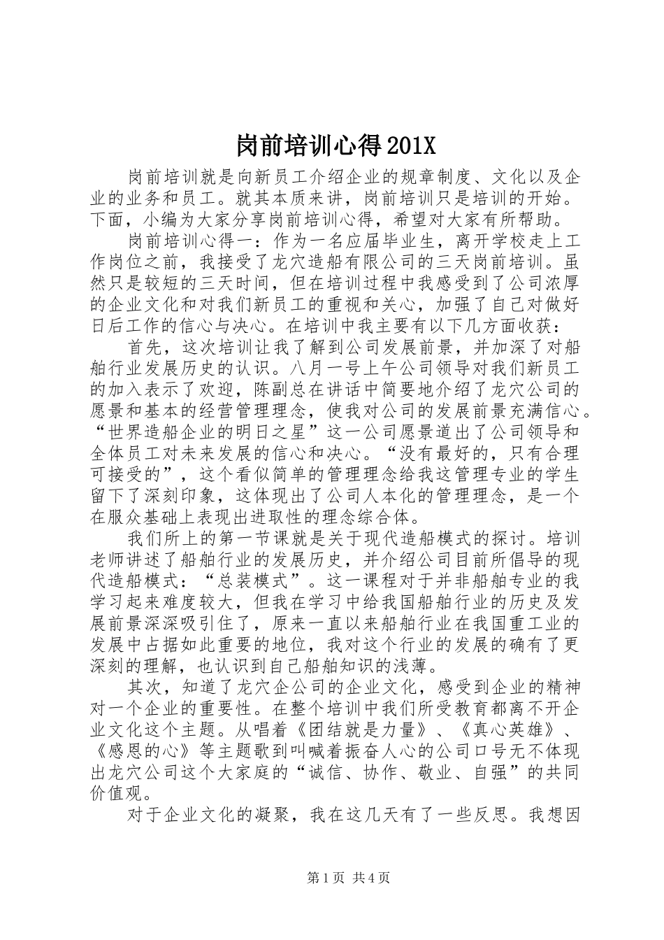 岗前培训心得201X_第1页