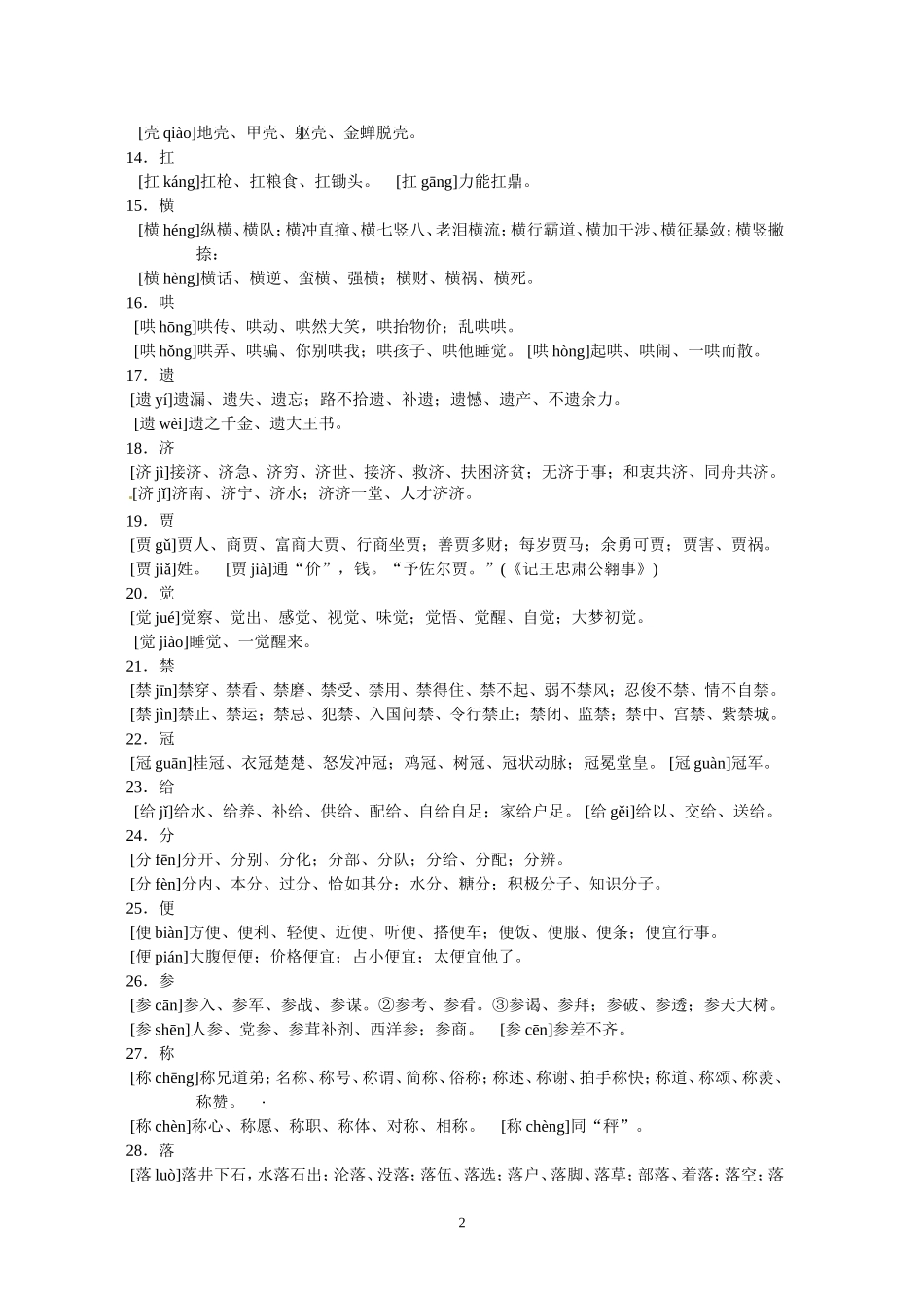 高考语文字音字形总结复习：多音字集锦_第2页