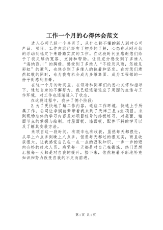 工作一个月的心得体会范文