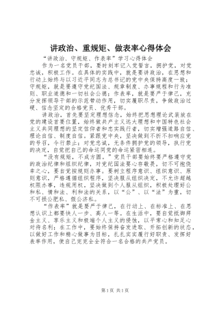 讲政治、重规矩、做表率心得体会