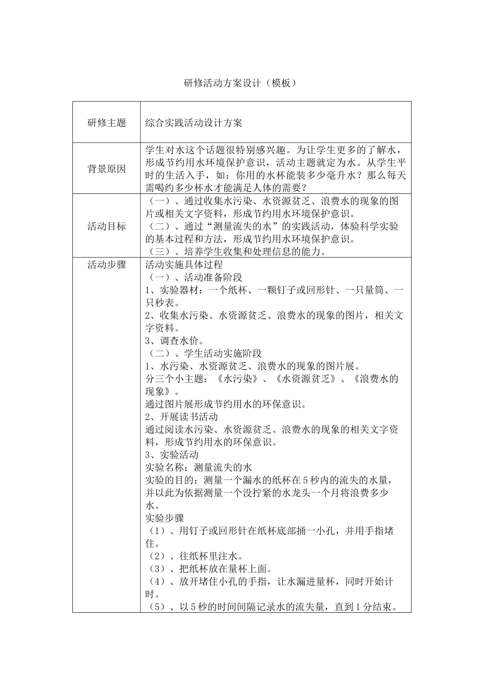 综合实践活动课设计方案(模板)_第1页