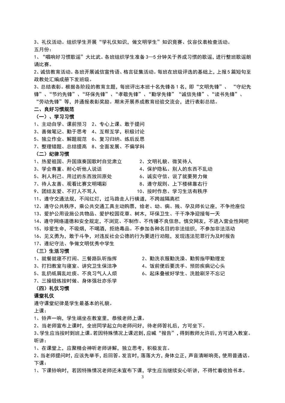 中学生习惯养成教育系列活动实施方案_第3页