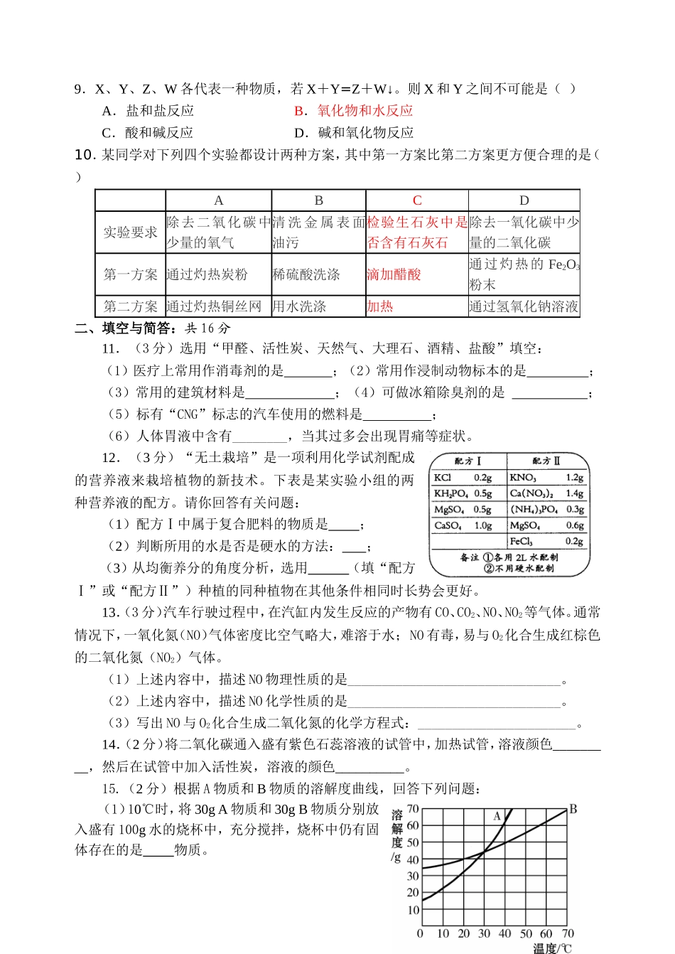 襄樊中考化学模拟题_第2页