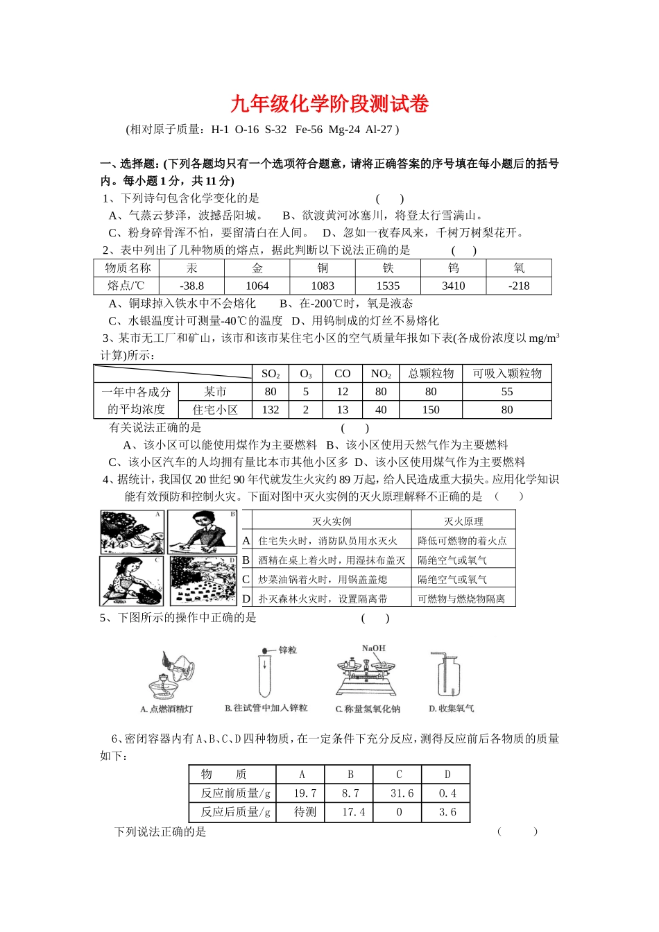 九年级化学1-10单元1课题测试题_第1页