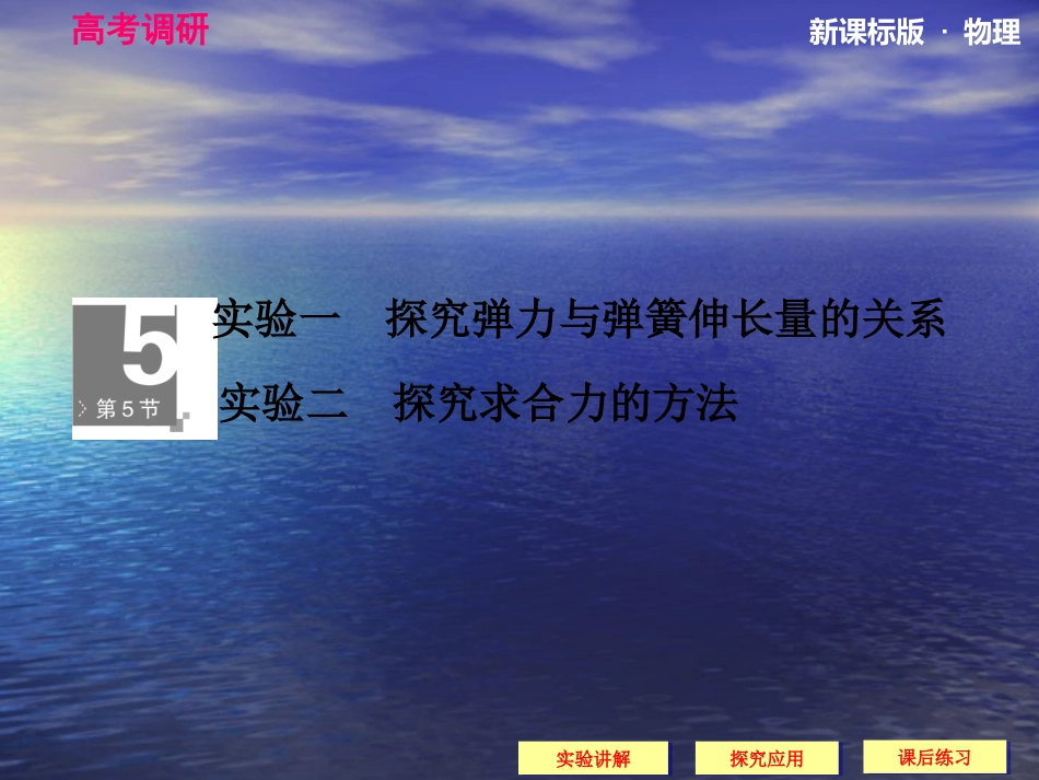 高考调研2014届高考物理一轮课件：2-5实验：探究弹力与弹簧伸长量的关系、探究求合力的方法_第1页