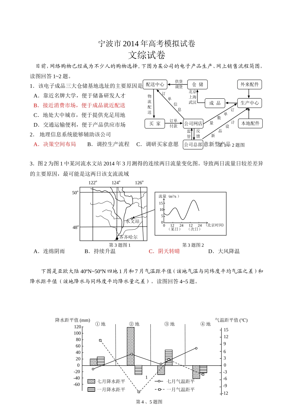 2014年宁波市二模地理试题_第1页