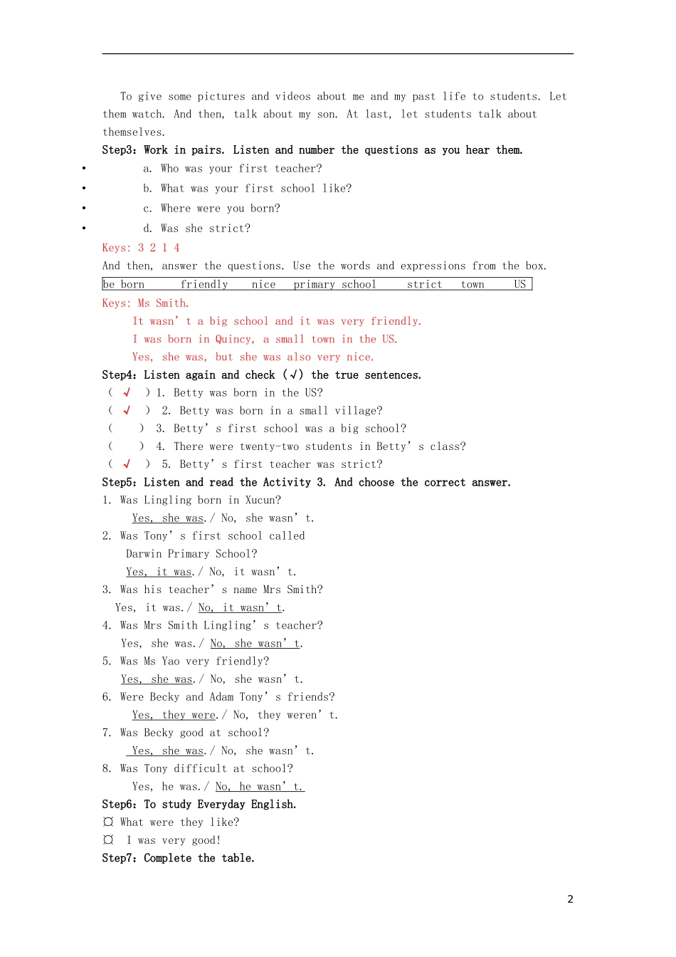 外研版七年级英语下册教案：Module7MypastlifeUnit1Iwasborninasmallvillage_第2页