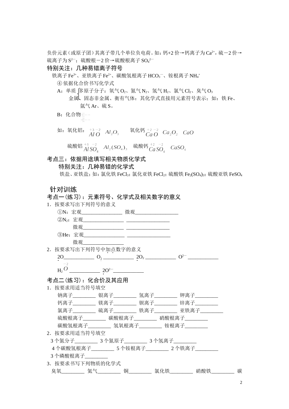 九年级化学用语专项复习方案_第2页