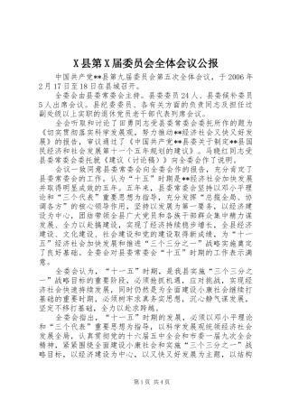 X县第X届委员会全体会议公报