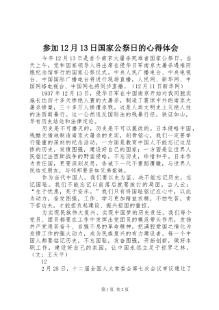 参加12月13日国家公祭日的心得体会