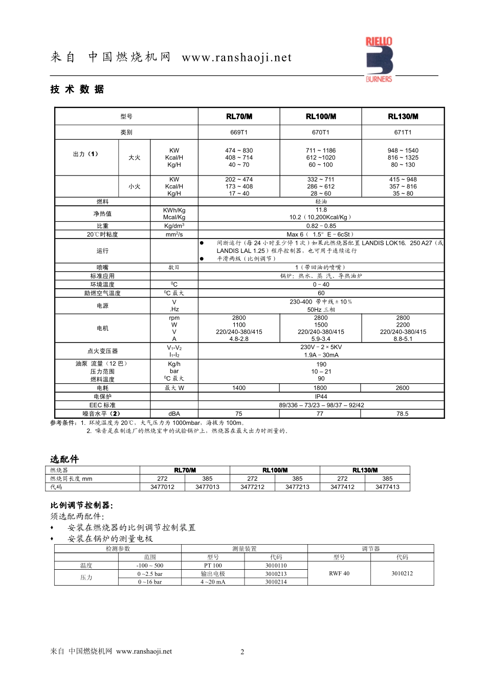 利雅路轻油燃烧器RL70-100-130M说明书_第3页