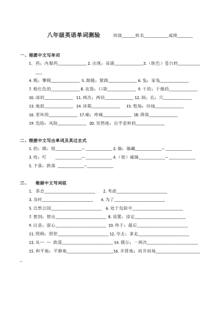 八年级英语单词测验班级
