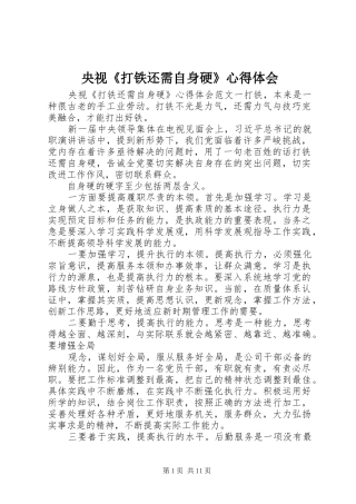 央视《打铁还需自身硬》心得体会