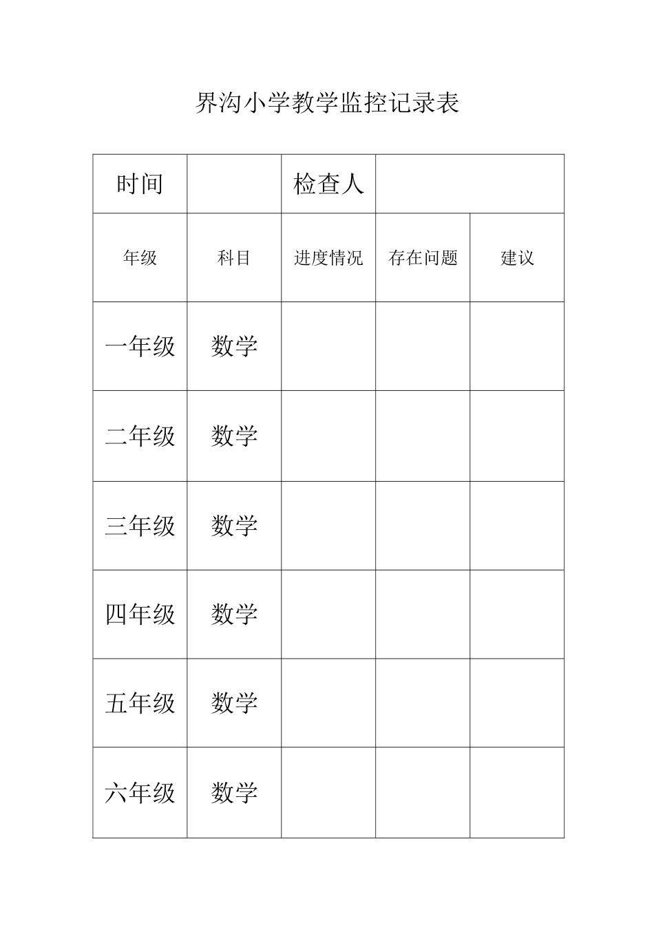 界沟小学教学监控记录表_第1页