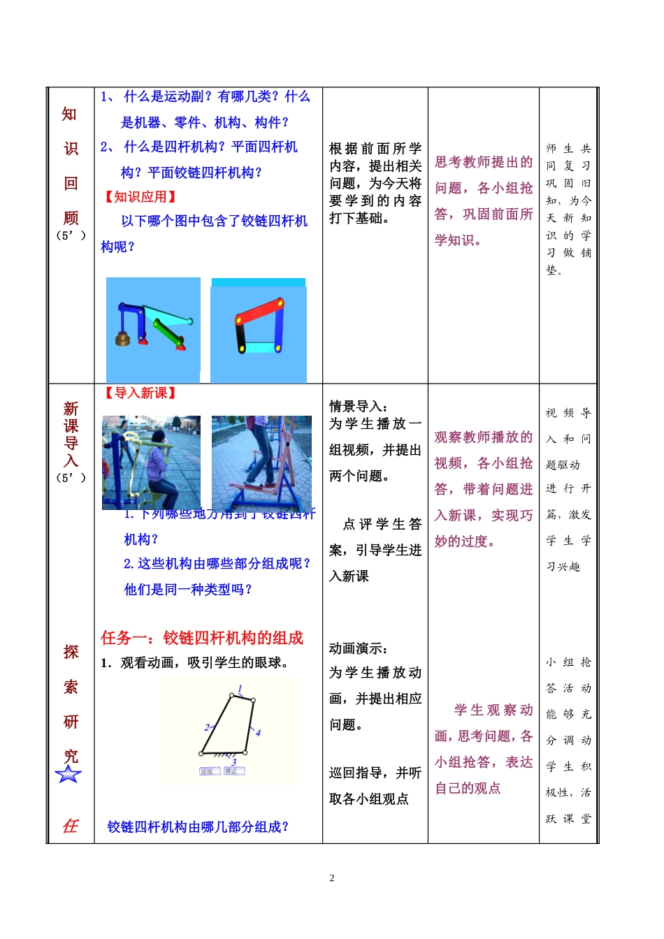 铰链四杆机构教案_第2页