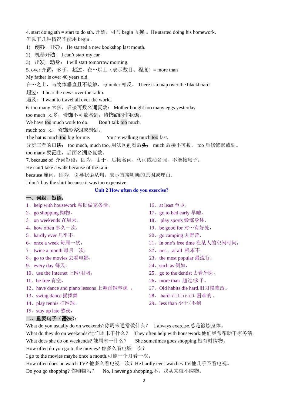 2013新版八年级上册（Units1~10）英语基础知识单元分类_第2页