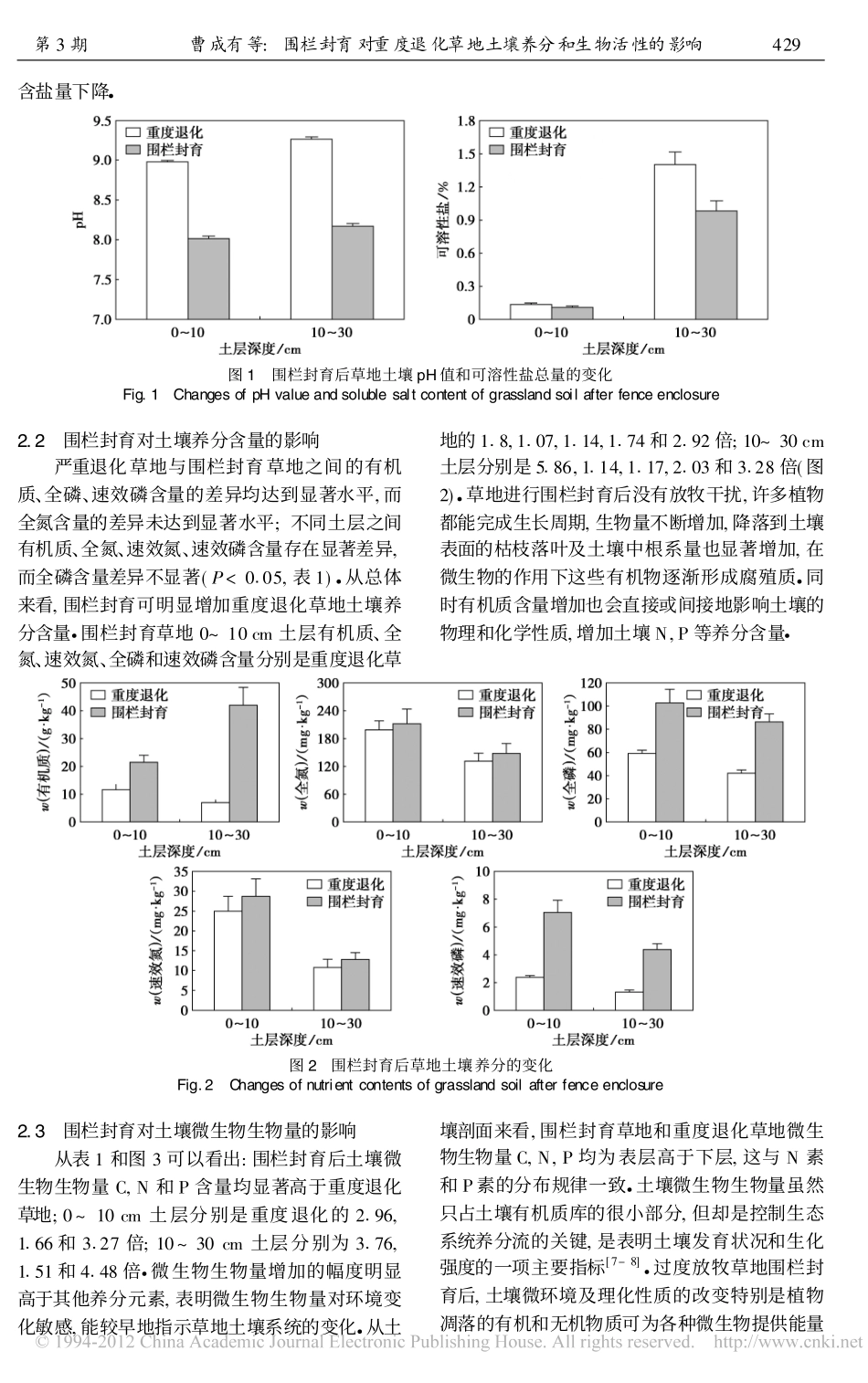 围栏封育对重度退化草地土壤养分和生物活性的影响_第3页