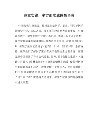 注重实践，多方面实践感悟语言