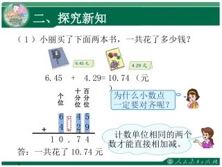 人教2011版小学数学四年级人教课标版四年级数学下册-小数加减法例1