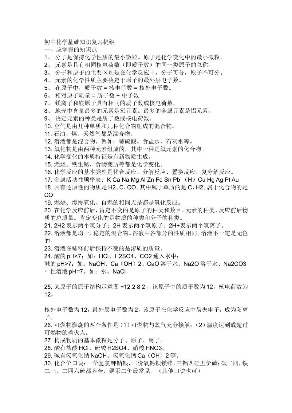初中化学基础知识复习提纲_第1页