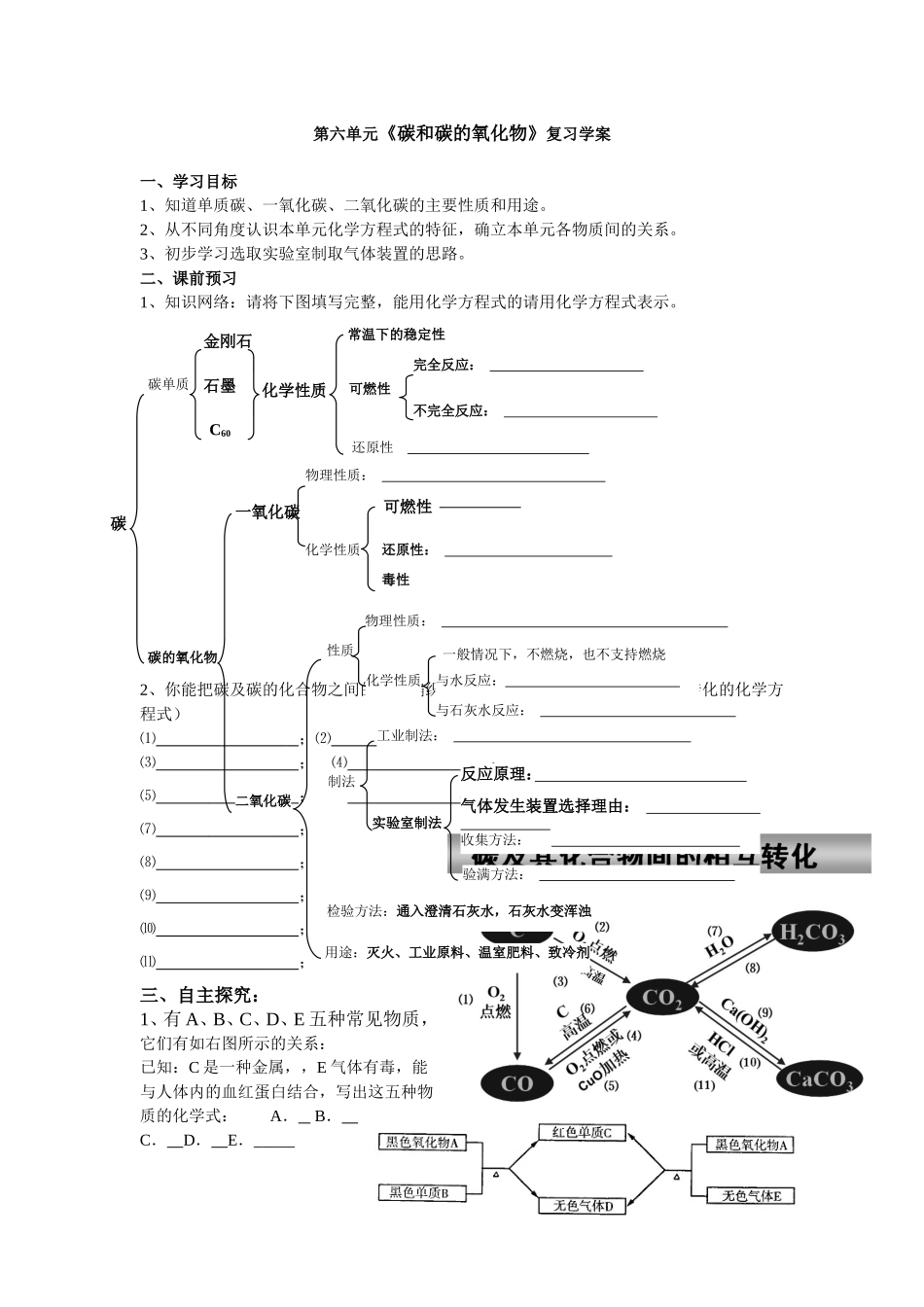初中化学-第六单元《碳和碳的氧化物》复习学案_第1页