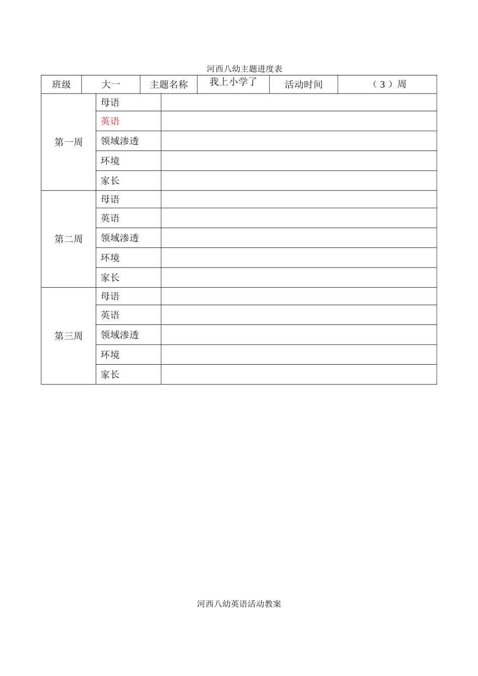河西八幼英语主题进度表及教案_第1页