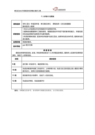 沈敏鸿个人研修计划