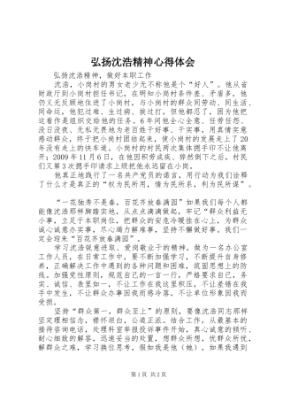 弘扬沈浩精神心得体会