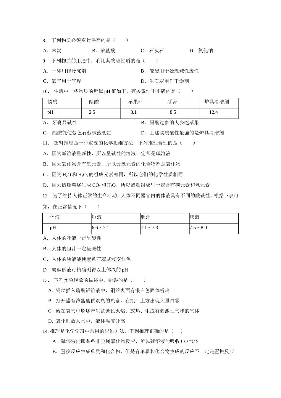 九年级化学第十单元测试题_第2页