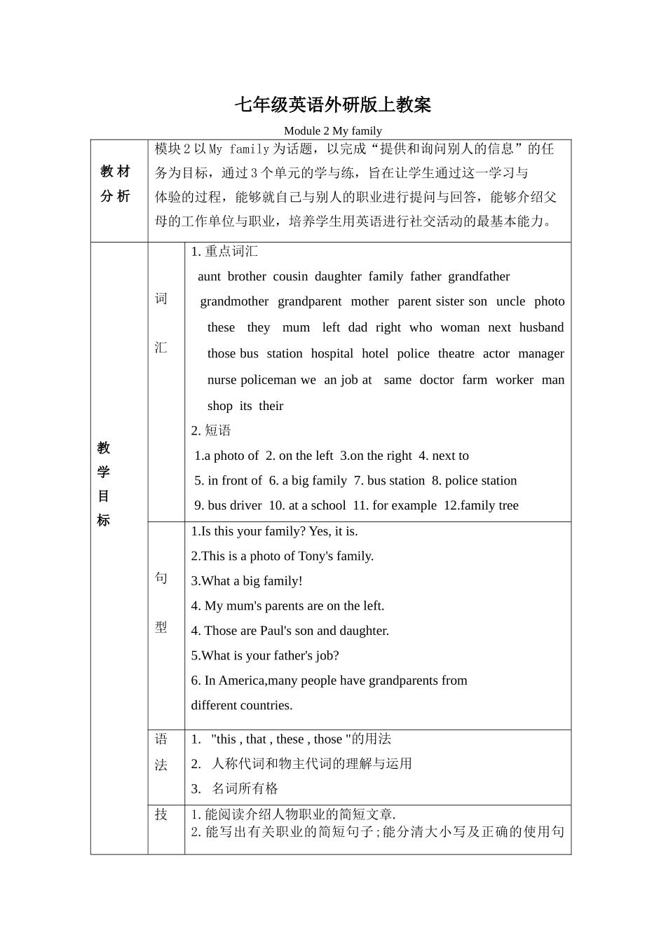 七年级英语外研版上教案_第1页