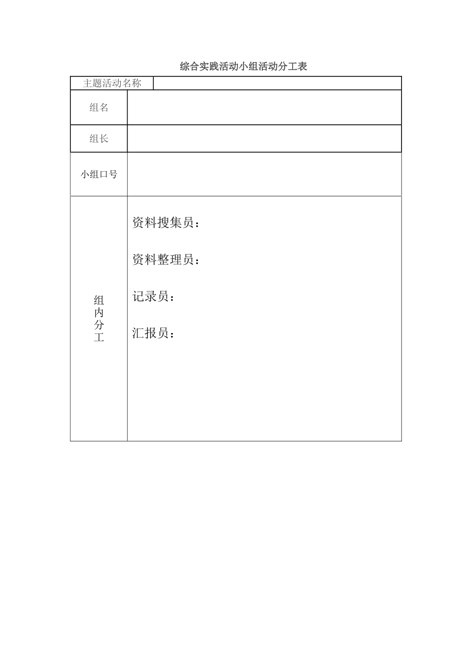 综合实践活动小组活动分工表_第1页