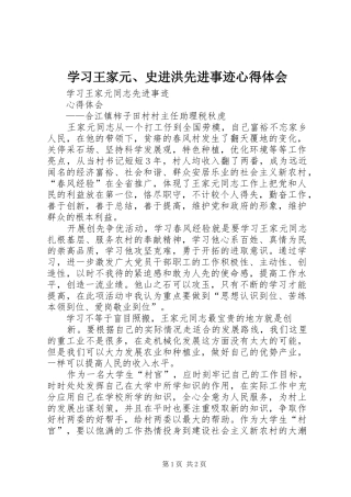 学习王家元、史进洪先进事迹心得体会